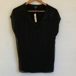Premise‎ Studio Black Beaded V-Neck Blouse Small